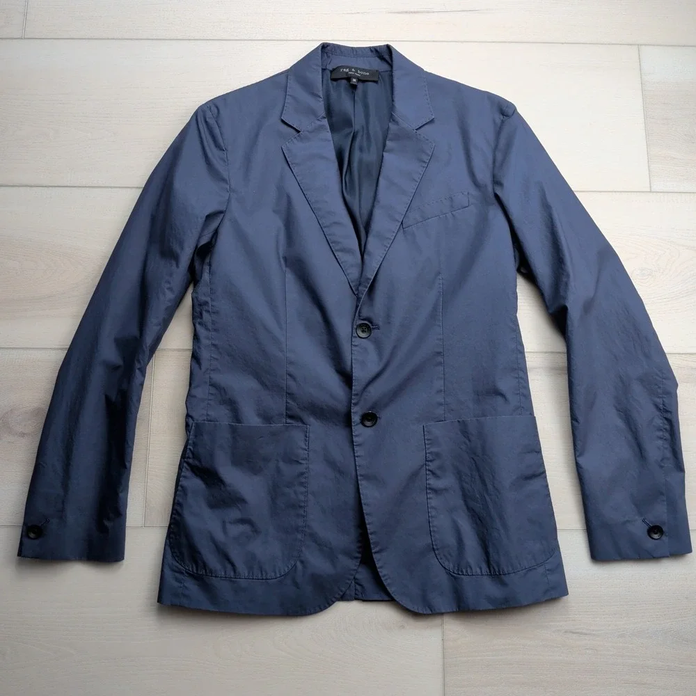 Rag & Bone Blazer Mens 36 Half Lined Modern Cotton Lightweight Navy Blue Jacket